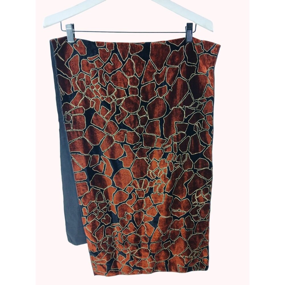Burnt Orange Black Gold Giraffe Mosaic Print Scarf Silk Blend Lining 60"x17" Ita - Picture 5 of 10